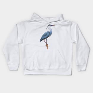 Great blue heron cartoon illustration. Kids Hoodie